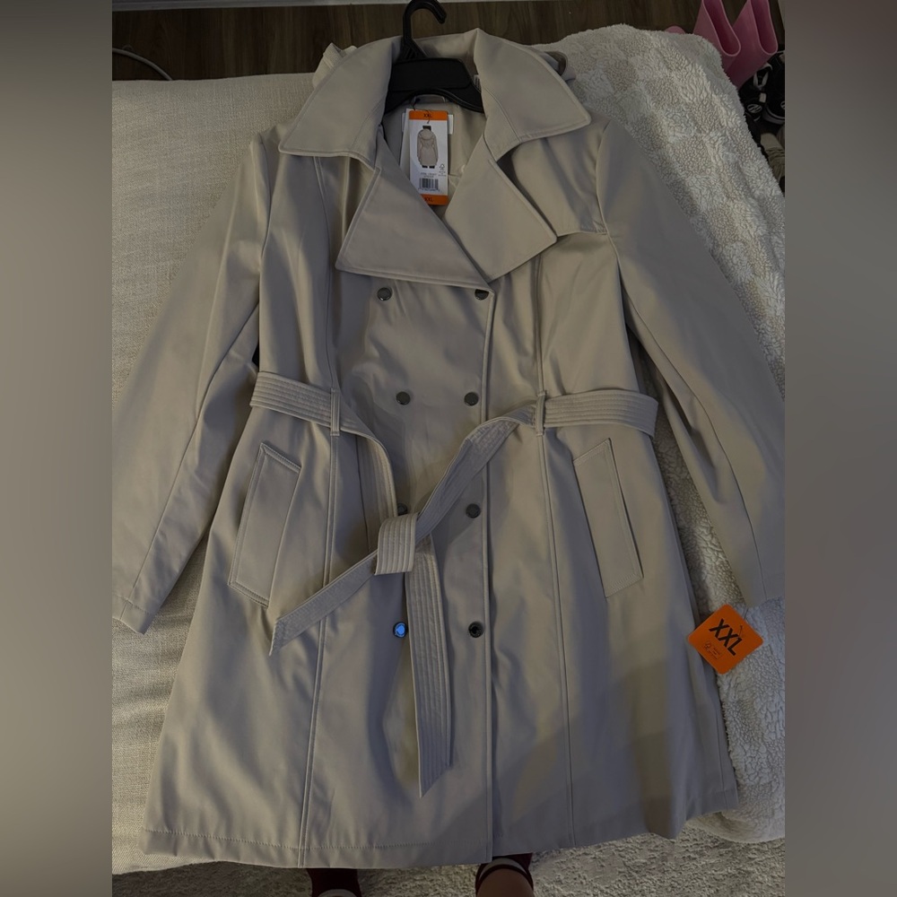 Calvin Klein Double-Breasted Trench Coat - Light Gray
